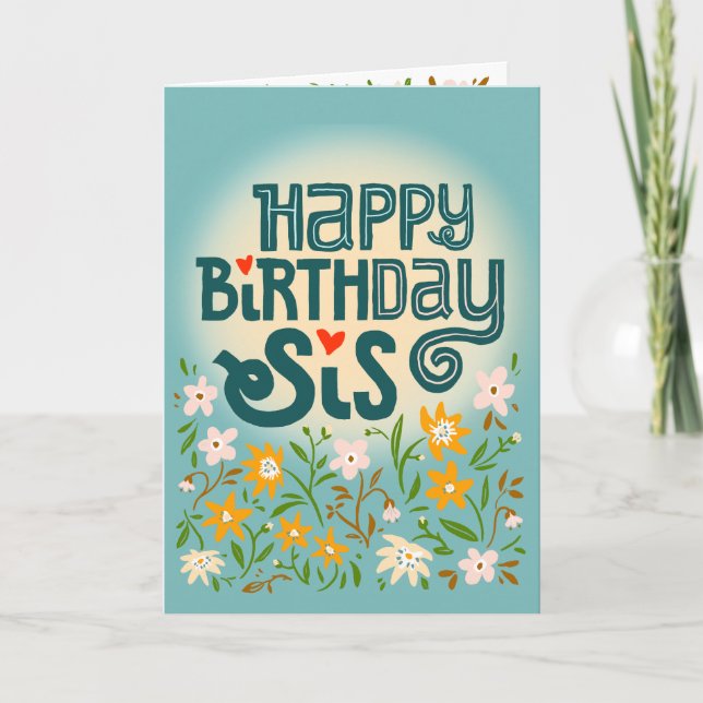 Cartão Saudações de aniversário para sua irmã fofinha é f (Frente)