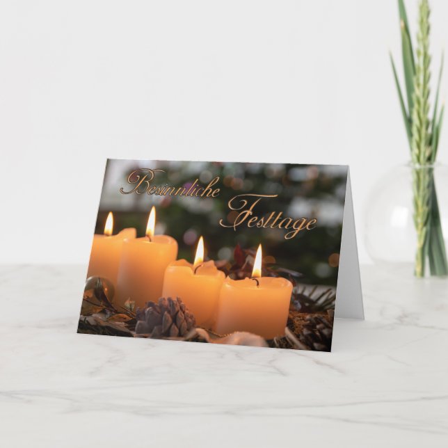 Cartão Saudações de Feliz Natal Romântica Alemã (Frente)