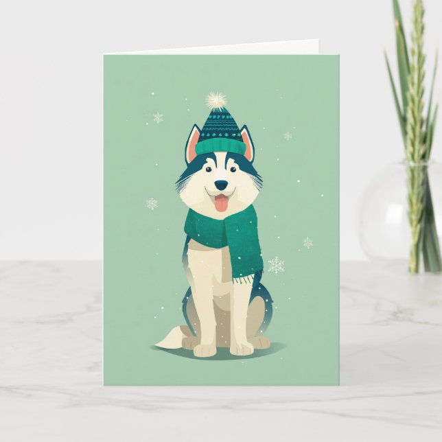 Cartão Saudações de Férias Husky (Frente)