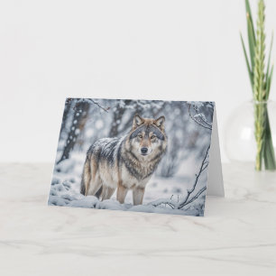 Cartão Saudações de Fim de Ano Lobo na Neve Natal