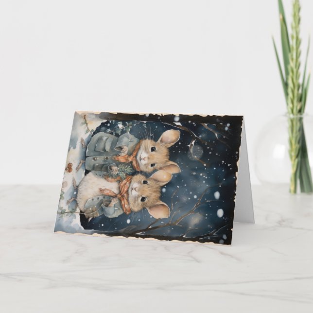 Cartão Saudações de Natal de Animais da Floresta de Madei (Frente)