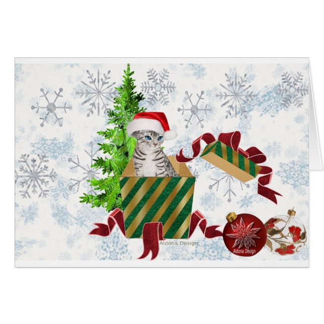 Cartão Saudações de Natal do Gato  (Frente Horizontal)