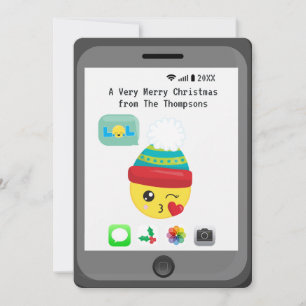 Cartão Saudações de Natal Feliz com tema de Emoji Kawaii