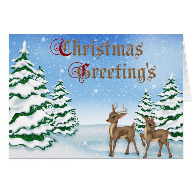 Cartão Saudações de Natal Nevado (Frente Horizontal)