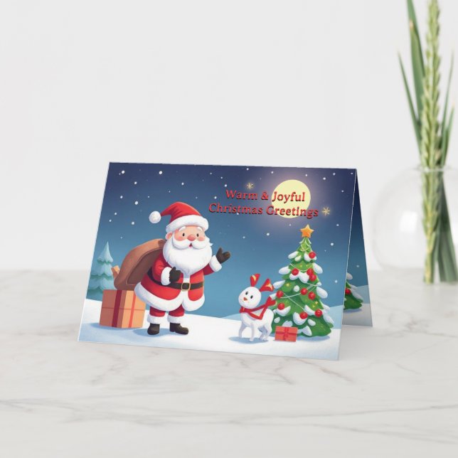 Cartão Saudações de Natal Quentes e Alegres (Frente)
