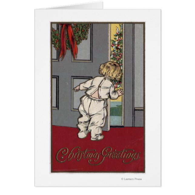 Cartão Saudações de NatalMiúdo a espreitar para Papais no (Frente)