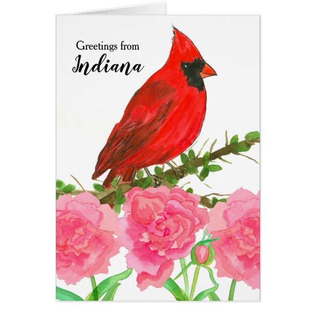 Cartão Saudações do Cardinal Watercolor Bird de Indiana (Frente)