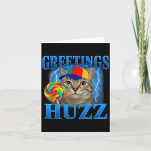 Cartão Saudações Huzz Design de Meme de Gato Engraçado pa