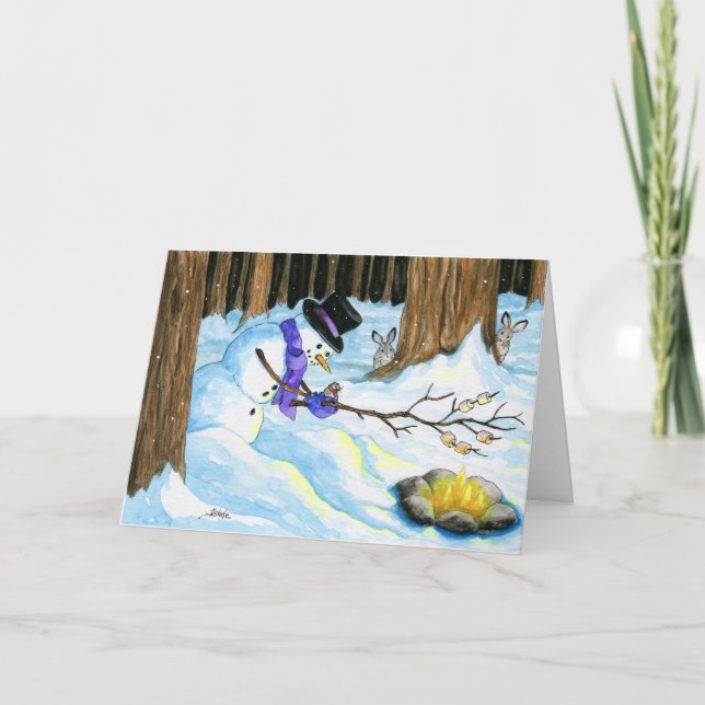 Cartão Saudações Mais Quentes Boneco de Neve Smores (Frente)