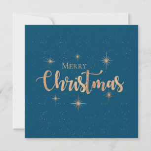 Cartão Saudações Tipografia Azul Dourado Feliz Natal
