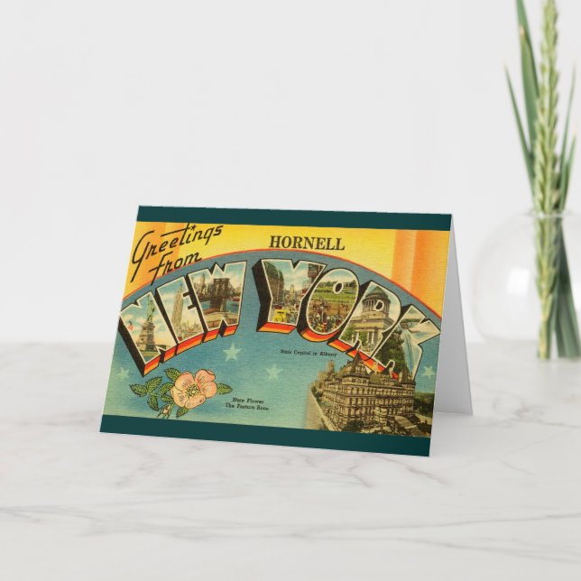 Cartão Saudações Vintage de Nova Iorque (Frente)