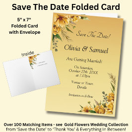 Cartão Save The Date Golden Yellow Flower Folded 