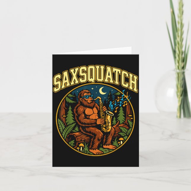 Cartão Saxsquatch Bigfoot Saxophone Player Jazz Music Hum (Frente)
