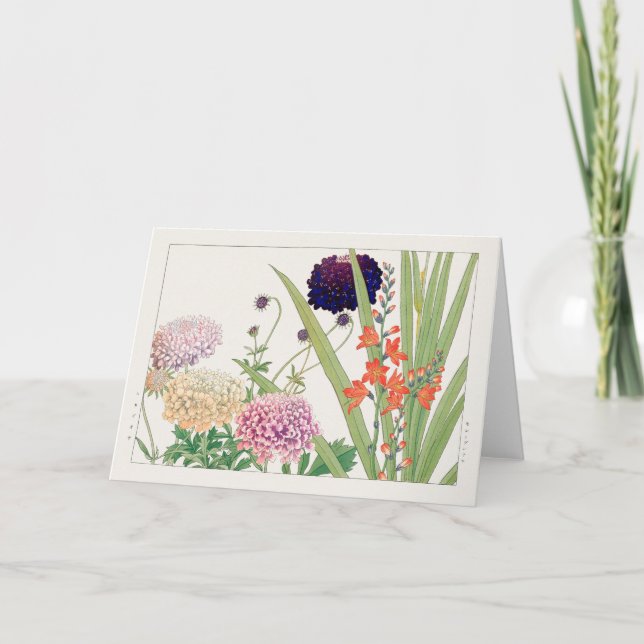 Cartão Scabiosa, Montbretia por Tanigami Konan (Frente)