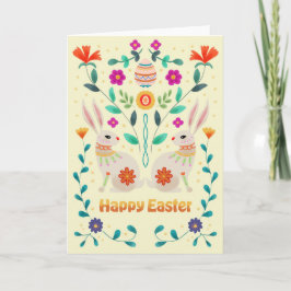 Cartão Scandinavian Folk Easter Bunnies 