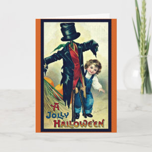 Cartão Scarecrow with Top Hat Vintage Halloween Card