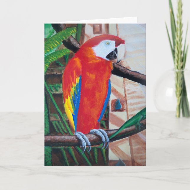 Cartão Scarlet Macaw Willife Bird Greeting Card Art (Frente)