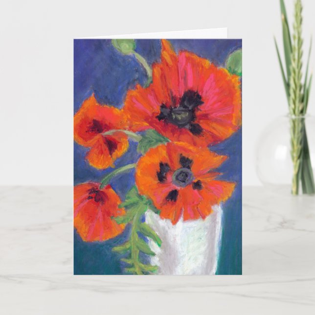Cartão Scarlet Poppies Oil Pastels Birthday Card (Frente)