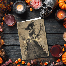 Cartão Scary Vintage Salem Witch Gothic Spooky Halloween