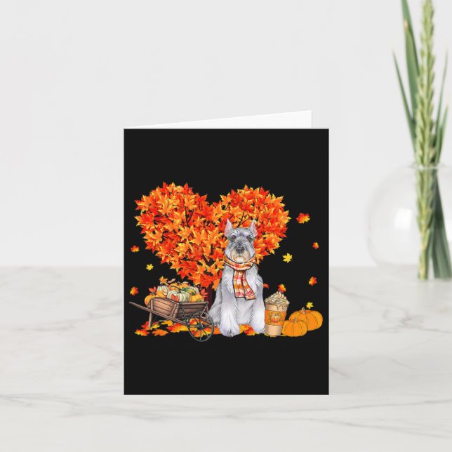 Cartão Schnauzer Autumn Fall Deixa Pumpkin Dog Amor (Frente)