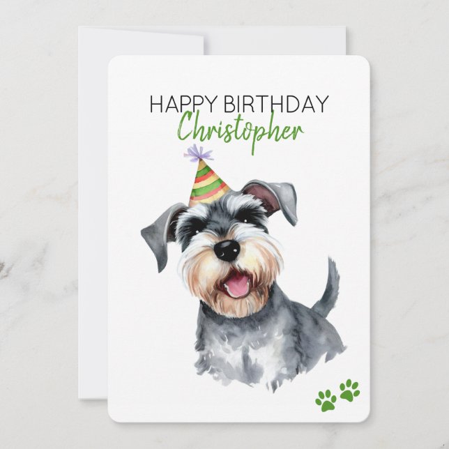 Cartão Schnauzer Cachorro Personalizado Feliz Aniversário (Frente)