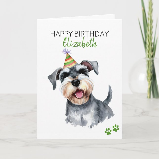 Cartão Schnauzer Cão Personalizado Feliz Aniversário (Frente)