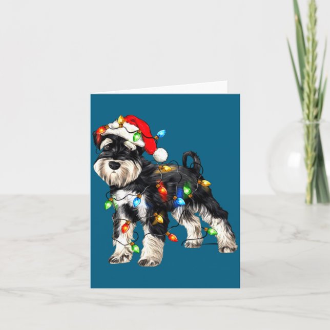Cartão Schnauzer Christmas Dog Christmas Lights Santa Hat (Frente)