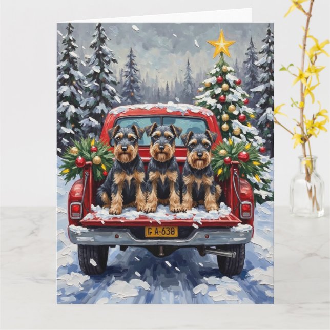 Cartão Schnauzer Christmas Red Truck Holiday (Flor Amarela)