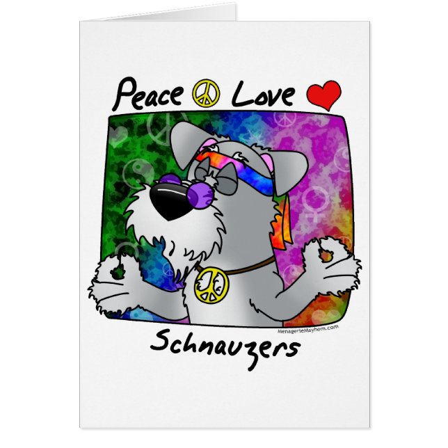 Cartão Schnauzer do amor da paz dos desenhos animados (Frente)