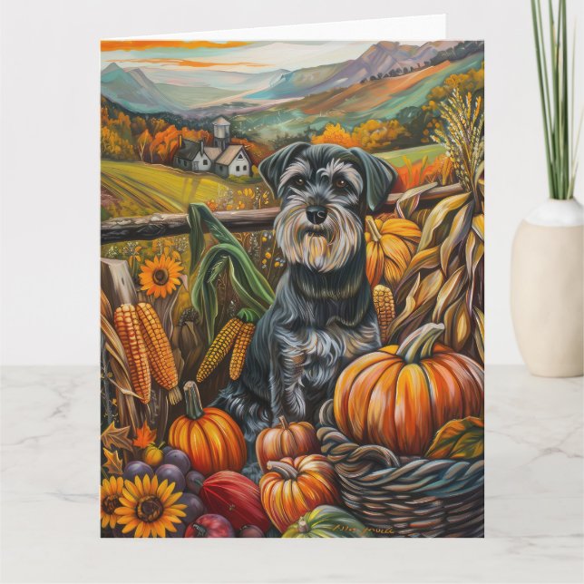 Cartão Schnauzer Dog Autumn Harvest Ação de Graças (Frente)