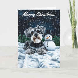 Cartão Schnauzer e Snowman no Natal