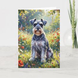 Cartão Schnauzer em Prado de Flores Silvestres