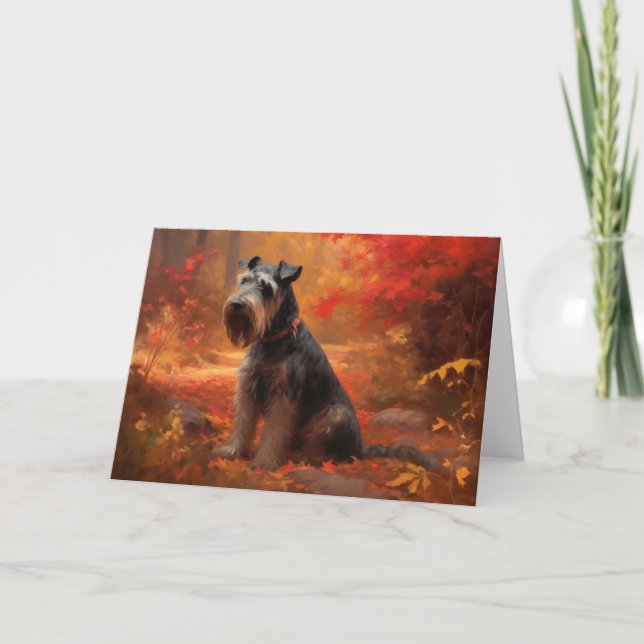 Cartão Schnauzer: Folhas de outono caem inspiração (Frente)