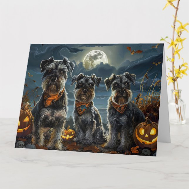 Cartão Schnauzer Halloween Spooky (Flor Amarela)