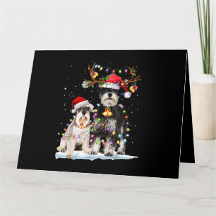 Cartão Schnauzer Rena Santa Chapéu Luzes de Natal
