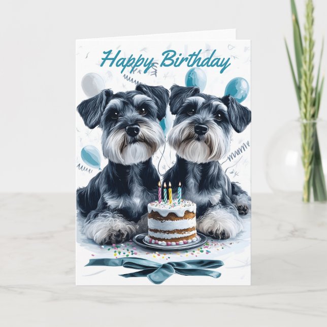 Cartão Schnauzers Birthday (Frente)