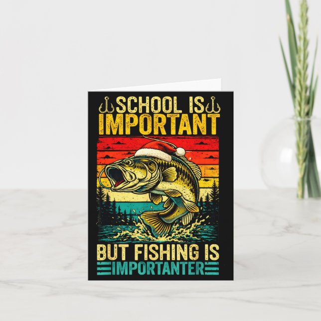 Cartão School Is Imrtant But Fishing Funny Christmas Fish (Frente)