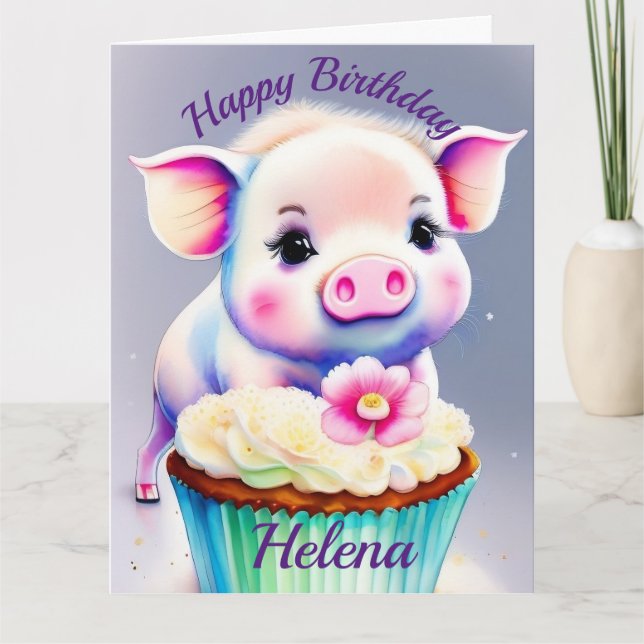 Cartão Schwein mit cupcake Wasserfarbenbild (Frente)