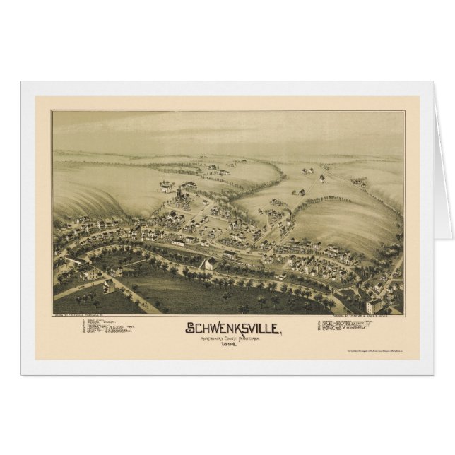 Cartão Schwenksville, mapa panorâmico do PA - 1894 (Frente Horizontal)