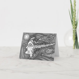 Cartão SCI FI SPACE WITCH & COMET CAT HUMOR BLK/WHT Vazio