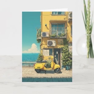 Cartão Scooter Amarelo à Beira-Mar