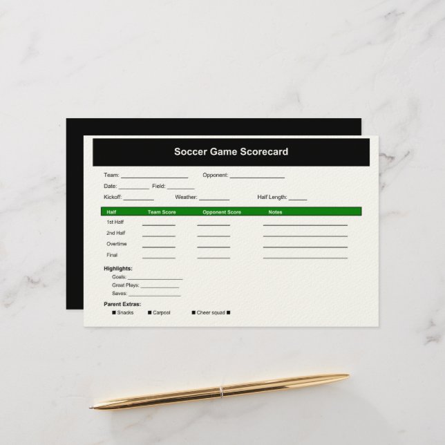 Cartão Scorecard de Jogo de Futebol (Frente/Verso In Situ)