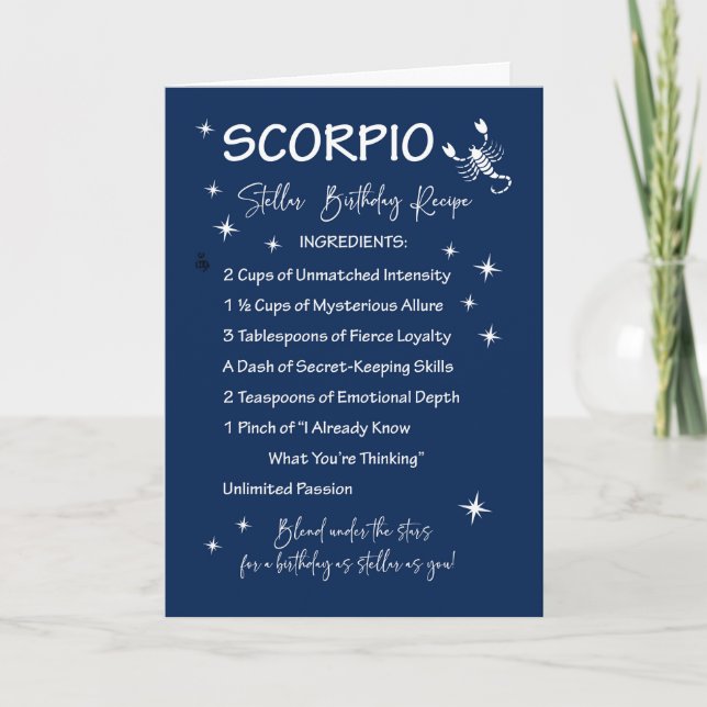 Cartão Scorpio Zodiac - Receita de Aniversário Estelar (Frente)