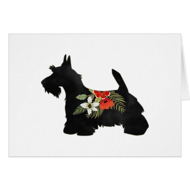 Cartão Scottie Dog Breed Boho Floral Silhouette Card (Frente Horizontal)