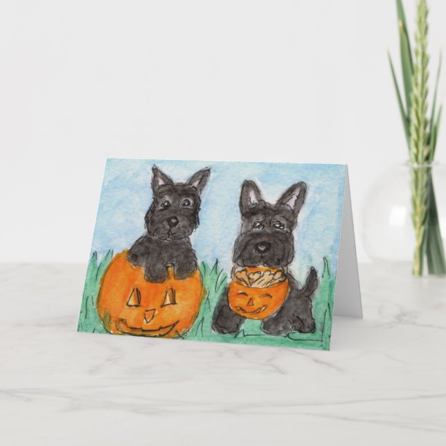 Cartão Scottie Dogs pumpkins Halloween etc. terrier (Frente)