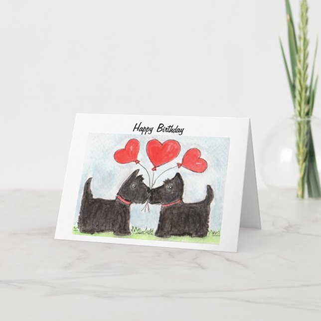 Cartão Scottie Dogs Scottish Terrier art Birthday Card (Frente)