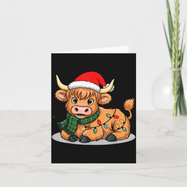 Cartão Scottish Highland Cow Christmas Lights Xmas Party  (Frente)