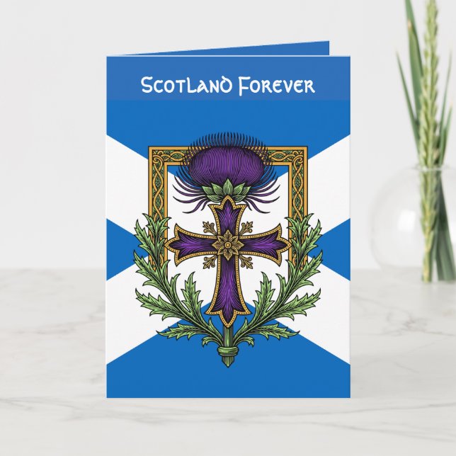 Cartão Scottish Motif Cross and Crowned Thistle Saltire (Frente)