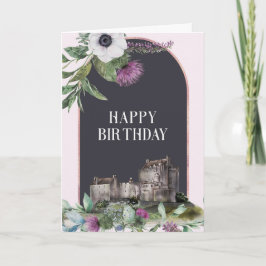 Cartão Scottish Purple Flowers Castle Birthday
