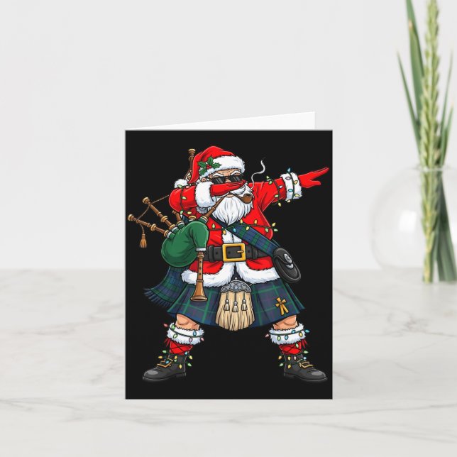 Cartão Scottish Santa Bagpes Dabbing Christmas Funny Holi (Frente)